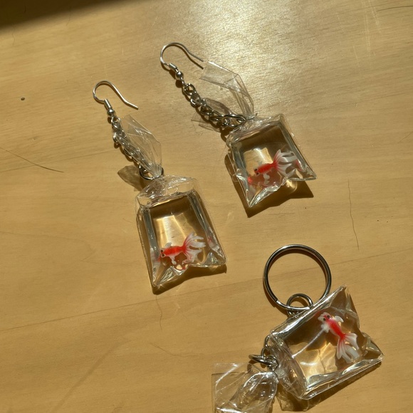 Goldfish in bag earrings and keychain. - Picture 3 of 3